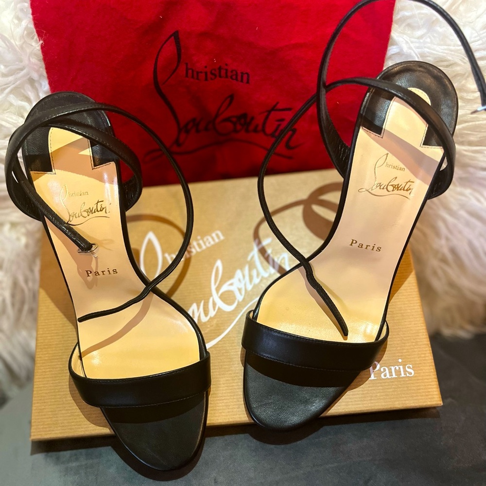 Black "Loubigirl" Ankle-Strap Red Sole Sandal Pumps